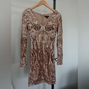 Marciano Gold Sequin Long Sleeve Dress